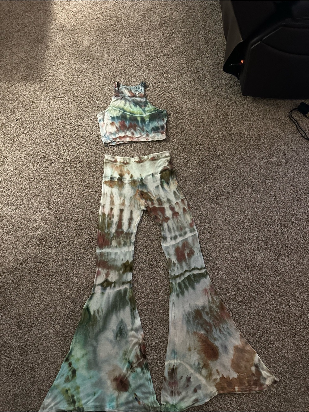 Tie-Dye High-Waist Flared Pants - Green Multi